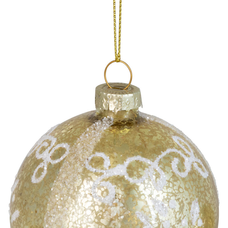 Glittered Christmas Ball and Finial Glass Ornaments - 5" - Gold - 4ct image number 6