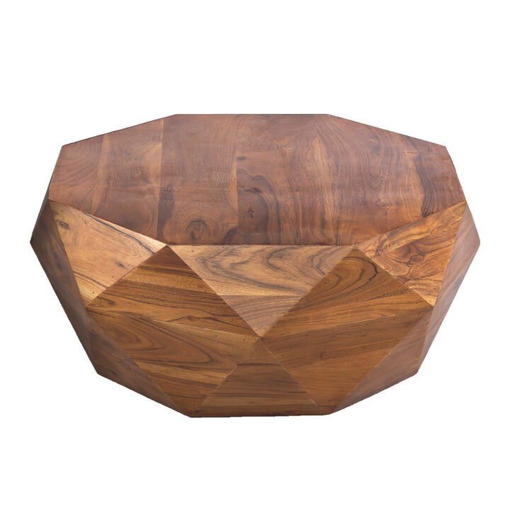 33 Inch Diamond Shape Acacia Wood Coffee Table With Smooth Top, Dark Brown-Benzara