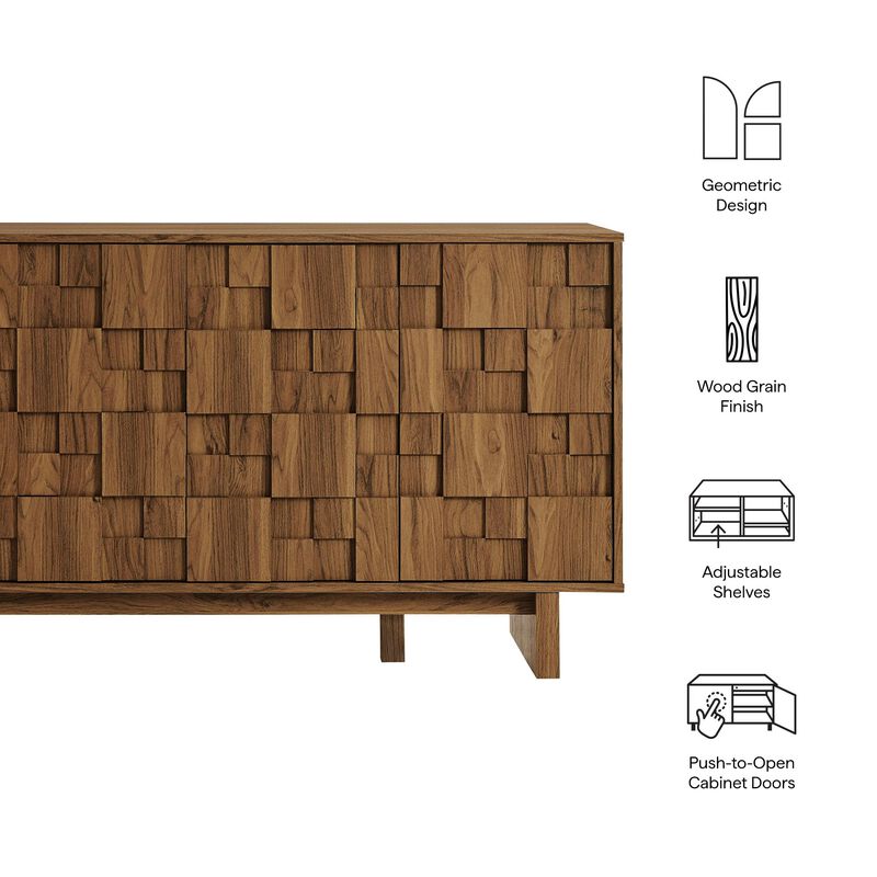 Modway Owen 4-Door Modern Carved Geometric Sideboard in Walnut - 59 Inch Buffet Cabinet with Adjustable Shelves &ndash; Living Room or Dining Room Storage Credenza image number 3
