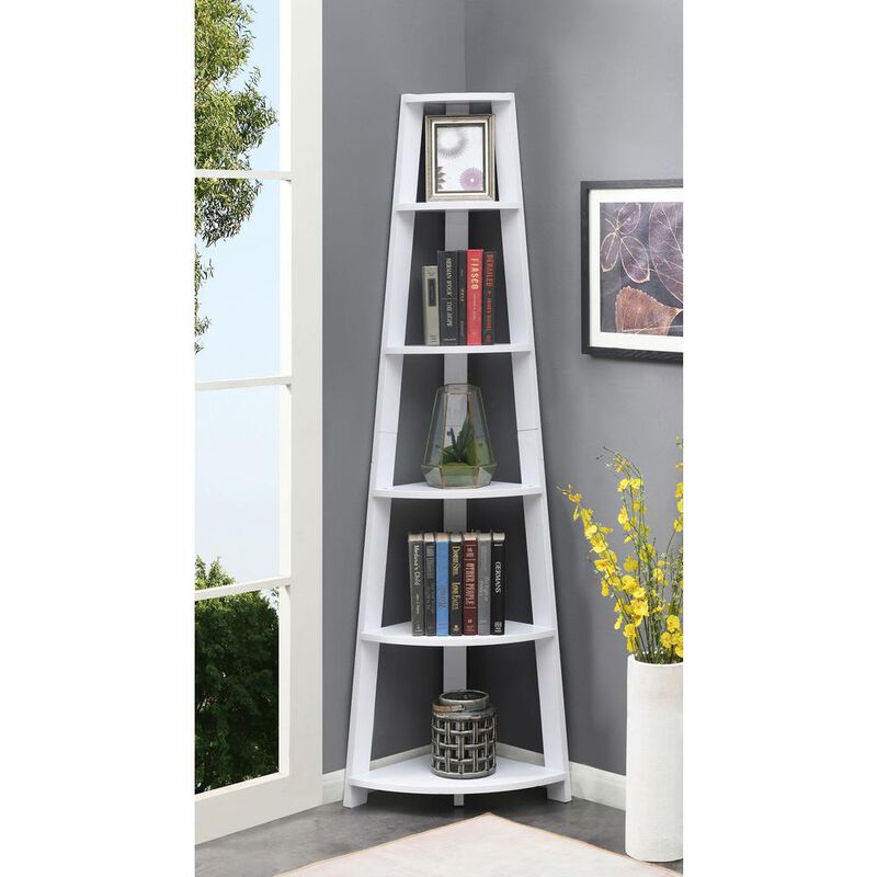 Convenience Concepts Newport 5 Tier Corner Bookshelf White