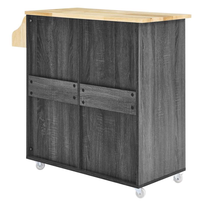 Modway Cuisine Rolling Kitchen Cart with Storage in Charcoal Natural - Portable Island for Kitchen with Spice Rack, Perfect as a Coffee Bar Cabinet, Butcher Block Island or Kitchen Island on Wheels image number 2