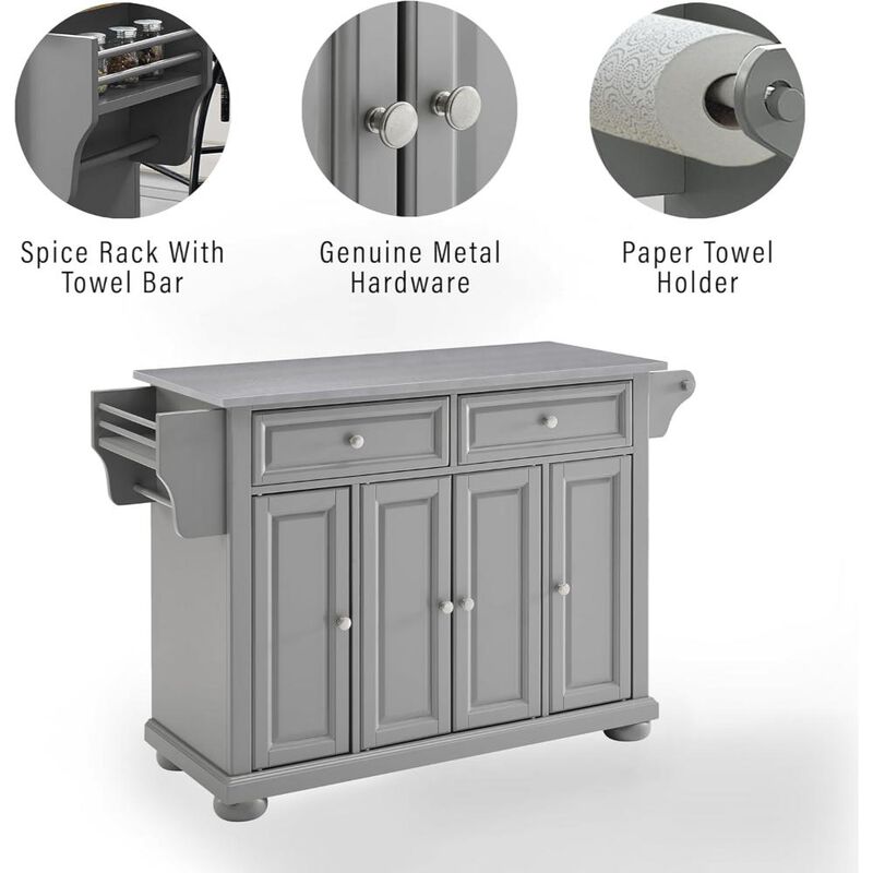 Alexandria Stainless Steel Top Kitchen Island/Cart