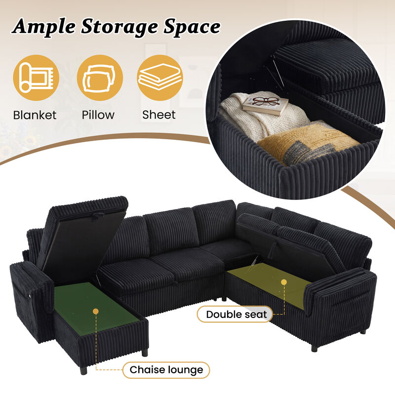 111" U-Shaped Convertible Sectional Sofa Bed image number 5