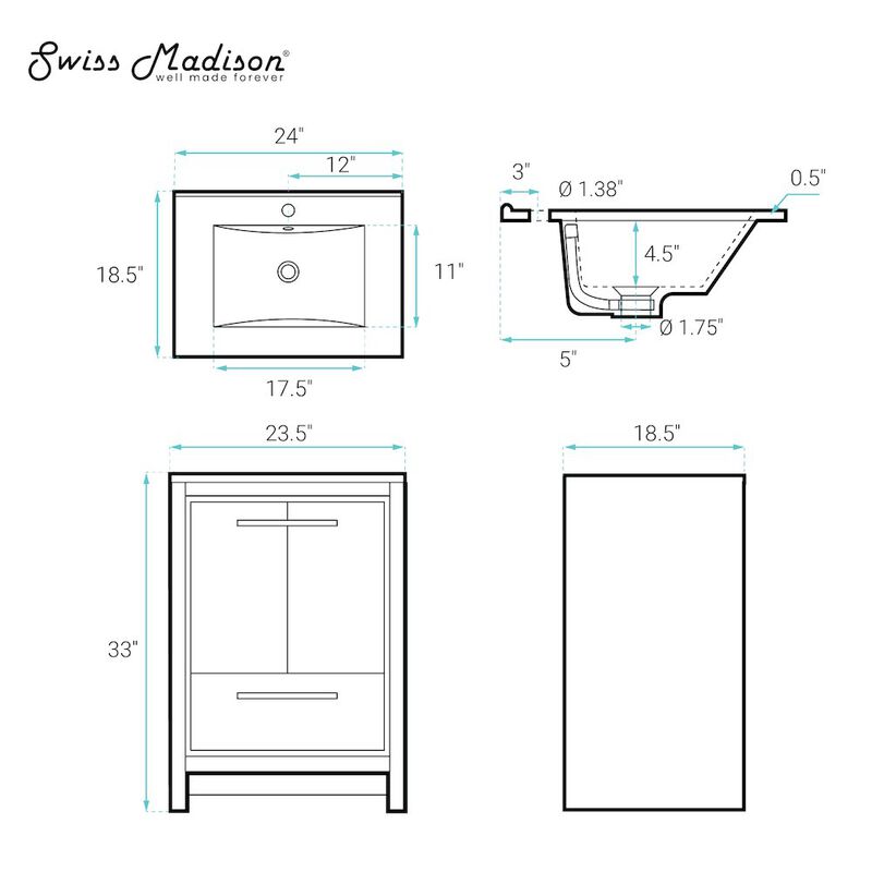 Virage 24" Freestanding Bathroom Vanity in Brown Oak with Sink Top image number 8