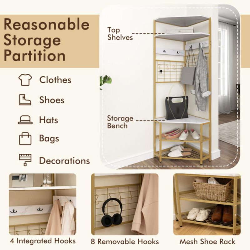 Hivvago 5-Tier Corner Hall Tree with Shoe Storage Bench