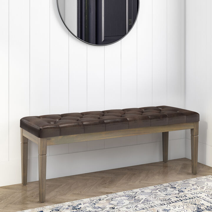 Waverly Tufted Ottoman Bench in Distressed Brown Faux Leather