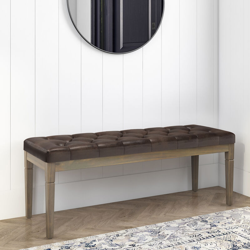 Waverly Tufted Ottoman Bench in Distressed Brown Faux Leather image number 1