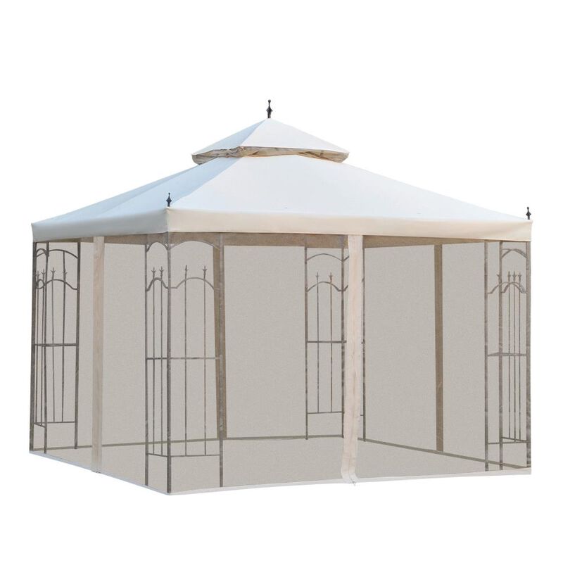 Hivvago 10x10 Patio Gazebo with Double Roof & Netting image number 0