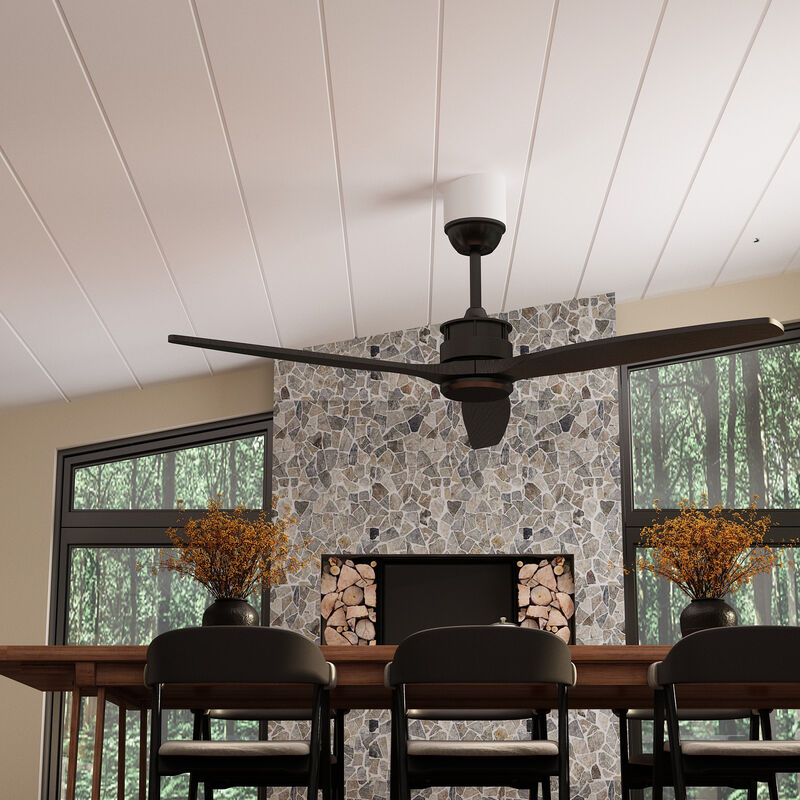 Indoor/Outdoor Use 60 in. Black 3 Wooden Blade Propeller Ceiling Fan with Remote Control, DC Motor, 6-Speed Adjustable