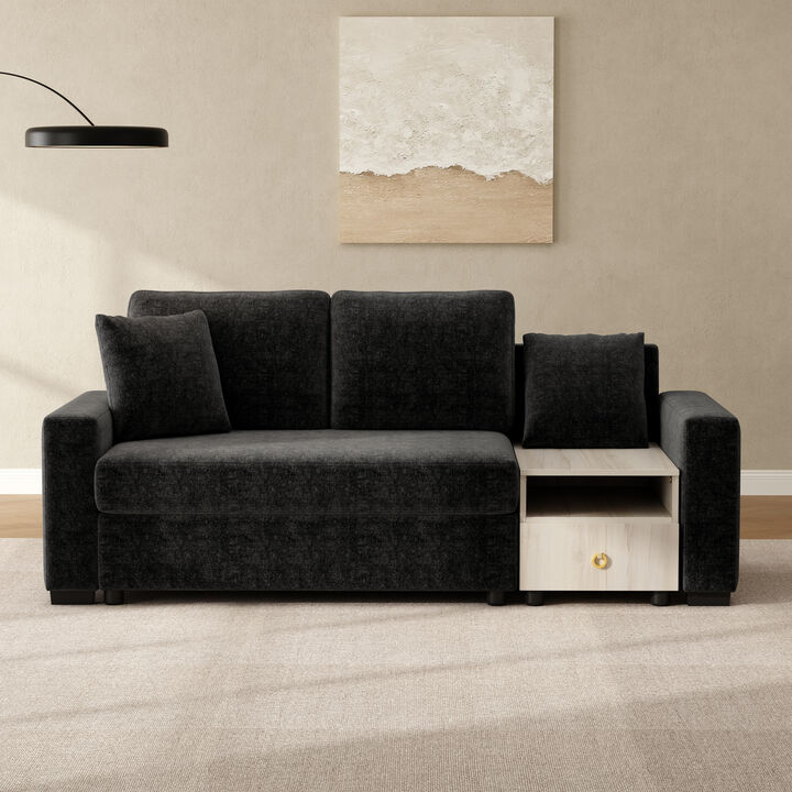 Merax Multi-functional Chenille Loveseat Sofa with Storage Armrest & Center Console