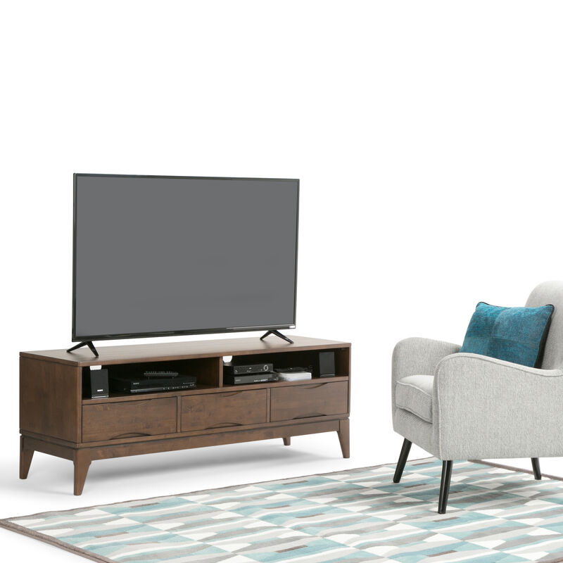 Harper SOLID HARDWOOD 60 inch Wide Mid Century Modern TV Media Stand in Walnut Brown For TVs up to 65 inches