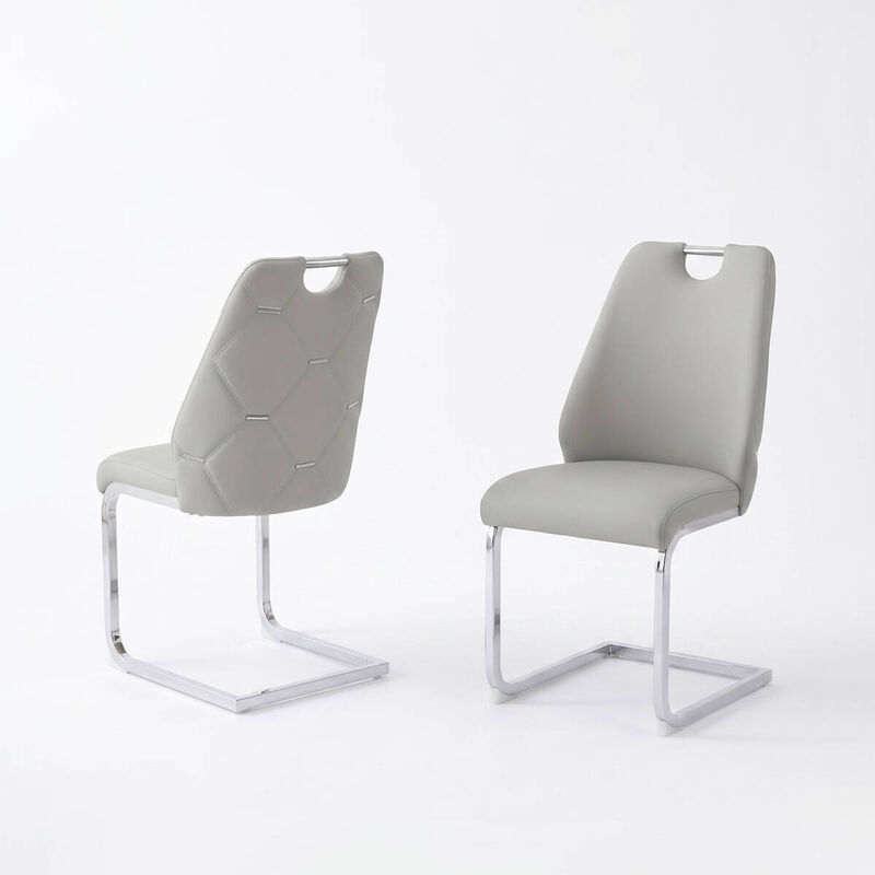 Set of 2 PU Leather Dining Chairs, High Back Upholstered Dining Chair with Ring Pull Handle, Modern Rectangular Back Dining Chair image number 0