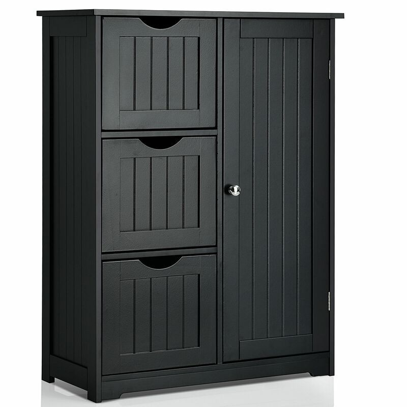 Bathroom Floor Cabinet Side Storage Cabinet with 3 Drawers and 1 Cupboard