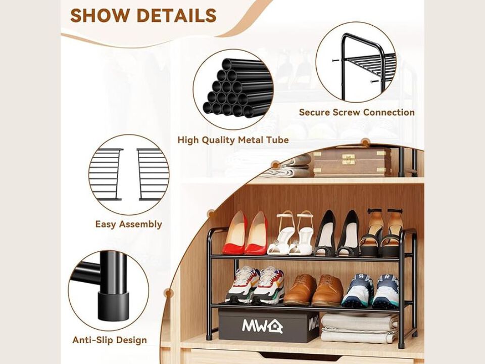 Entryway Metal Shoe Organizer 2 Tier Closet Storage Black Rack