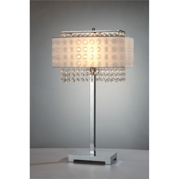 Hivvago 28" Silver Table Lamp With Faux Crystals and White Rectangle Shade