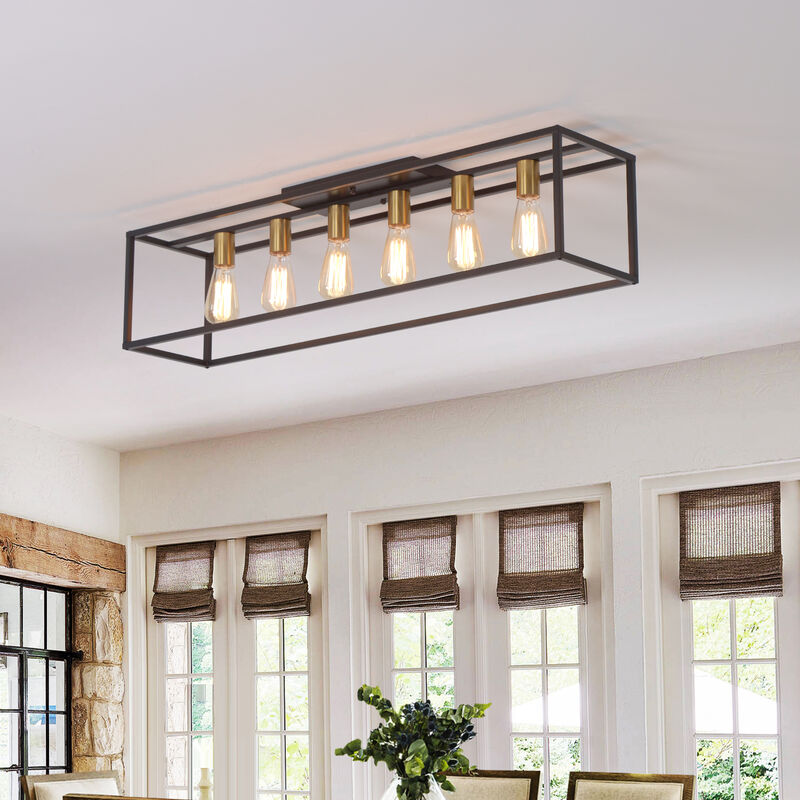 6 Lights Farmhouse Flush Mount Light for Low Ceiling Kitchen Island Style image number 2