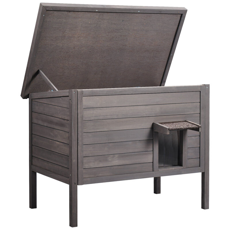 Feral Cat House for Outdoors, Wooden Shelter with Roof and PVC Door Flaps image number 9