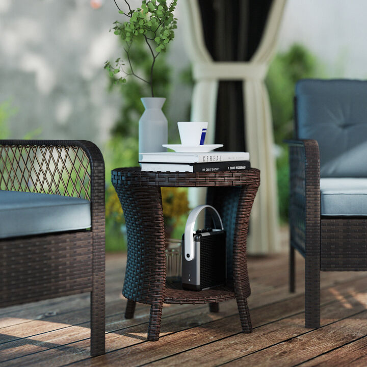 Hivvago 2-Tier Outdoor Wicker End Table