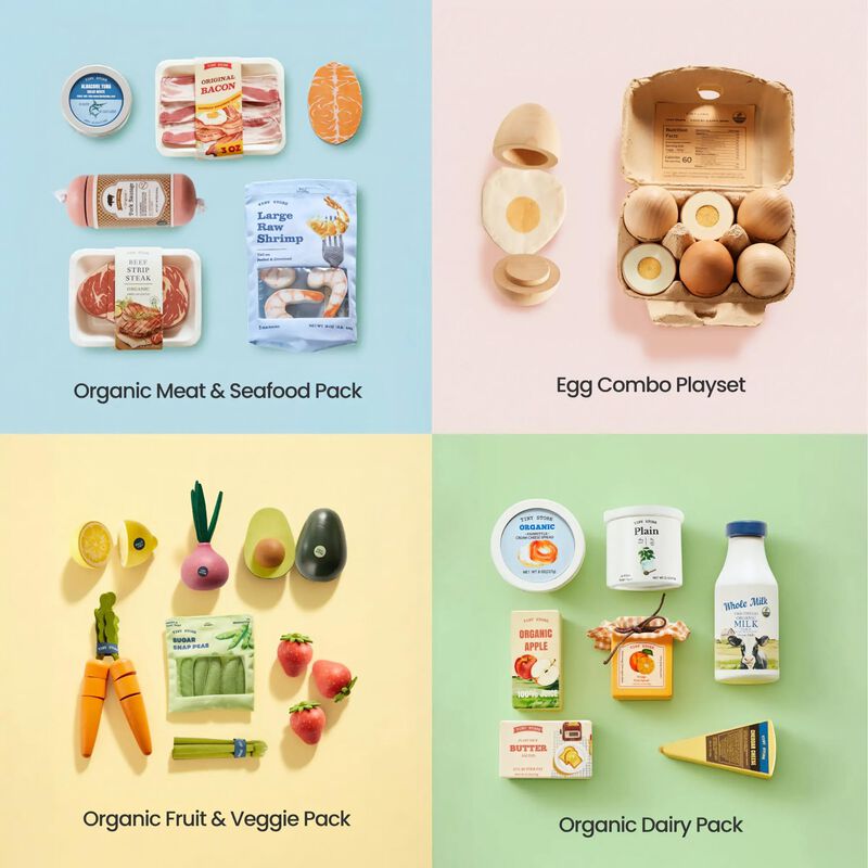 Wooden Play Food for Kids Kitchen, Pretend Food Set Toy - 4 Themed Sets, Play Kitchen Accessories, Montessori Toy image number 1