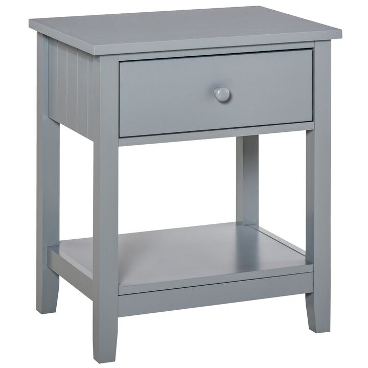 Grey Modern Nightstand: Sleek Bedside Table with Drawer and Shelf