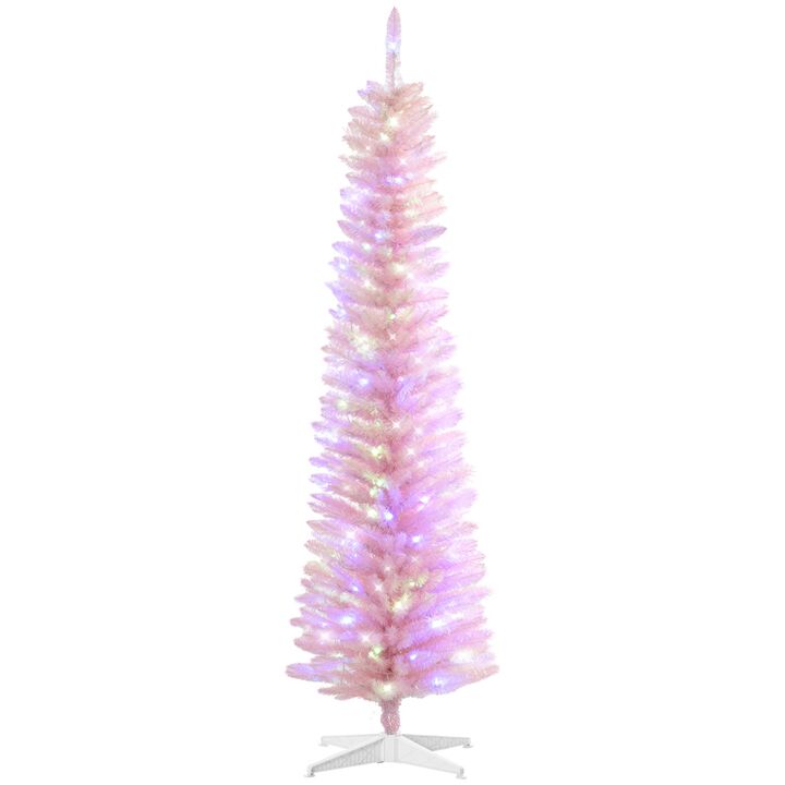 6ft Tall Pencil Prelit Artificial Christmas Tree Holiday Decor with 360 Colorful Surface Branches