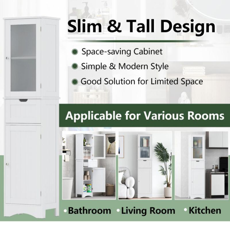 Hivvago Tall Floor Storage Cabinet with 2 Doors and 1 Drawer for Bathroom