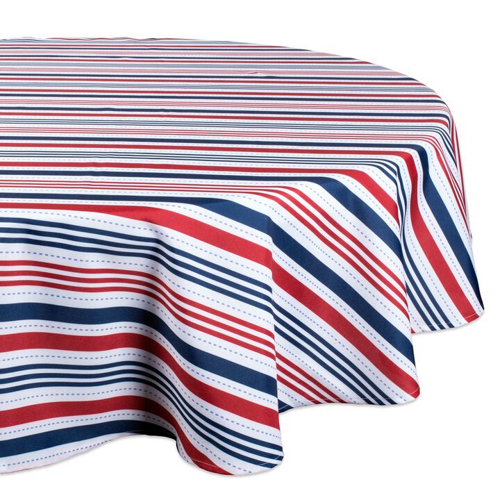 Americana Patriotic Stripe Outdoor Round Tablecloth 60"