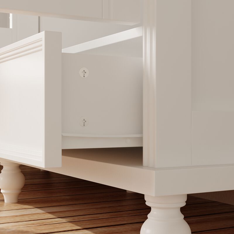 FUFU&GAGA Modern White Cabinet with Glass Doors, 2 Drawers & 8 Shelves, Elegant Storage for Dining Room, Living Room, or Kitchen (77.2"H x 50.4"W x 15.7"D),White