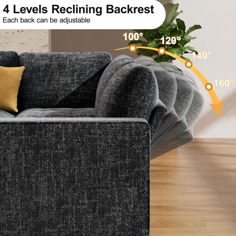 102" L-Shaped Chenille Modular Sectional Sleeper Sofa with Pullout Bed, Reclining Backrest, USB image number 2