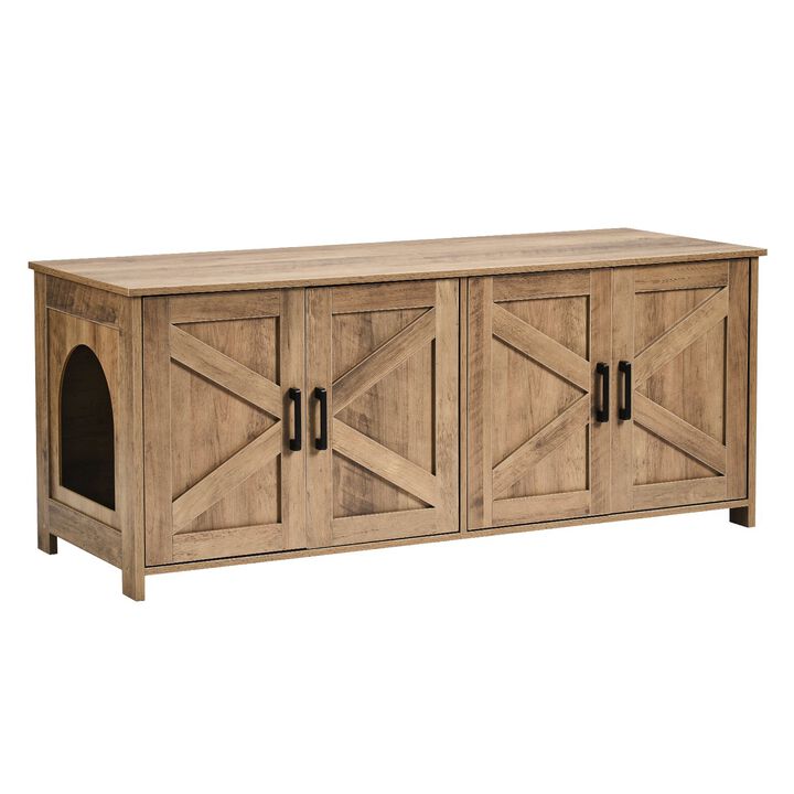 2-Room Cat Litter Cabinet &ndash; Wooden Enclosure Furniture with Hidden Litter Space and Extra Storage for Pet Essentials