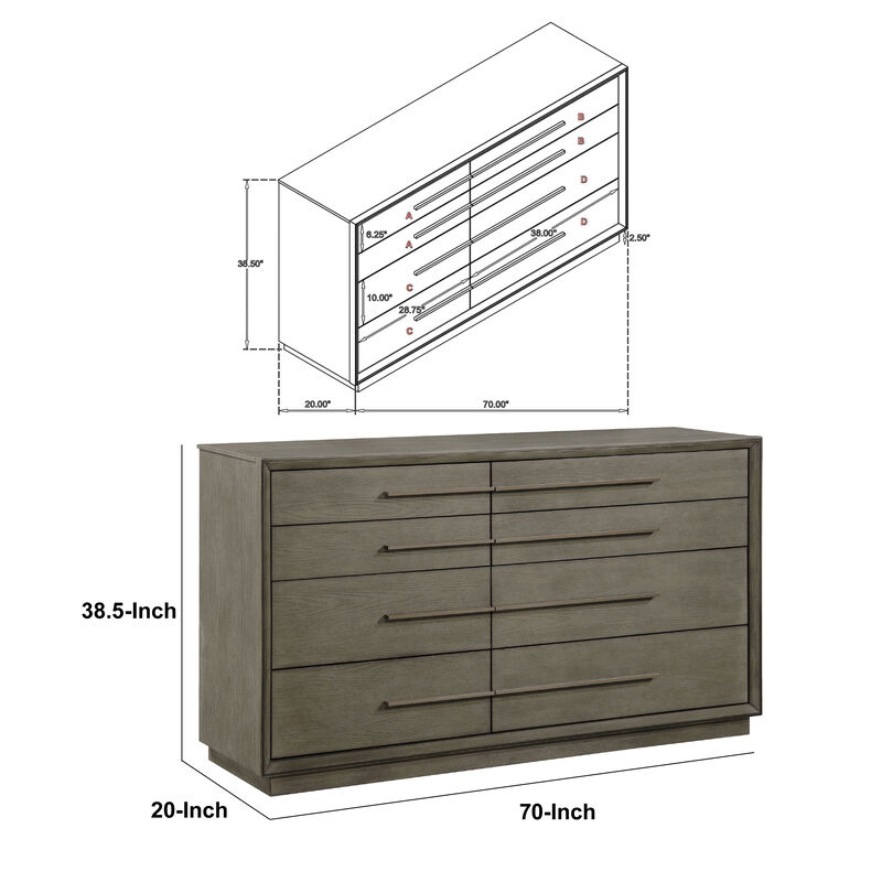 Lyni Wide Dresser, 8 Storage Drawers, Open Shelf, Taupe Oak Brown image number 6
