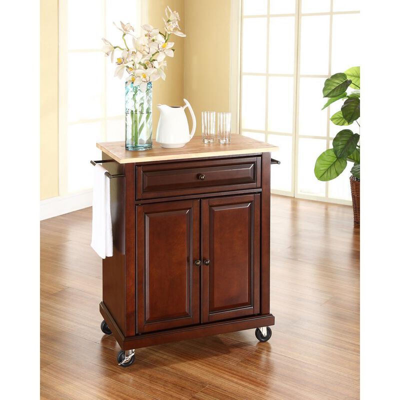 Compact Wood Top Kitchen Cart