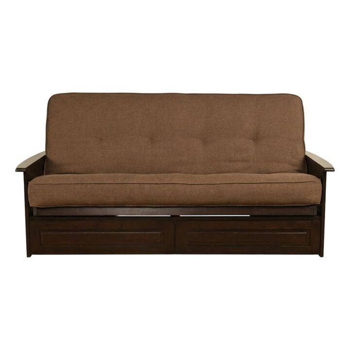 Phoenix Frame-Espresso Finish-Linen Cocoa Mattress-Storage Drawers