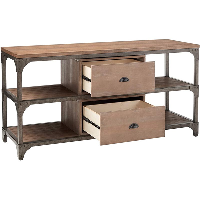 Gorden TV Stand in Weathered Oak & Silver
