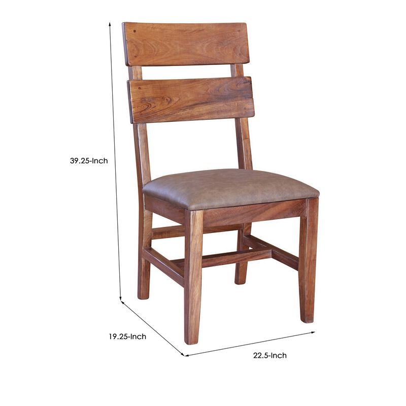 Umey 23 Inch Set of 2 Dining Chairs, Solid Wood Frame, Brown Faux Leather - Benzara