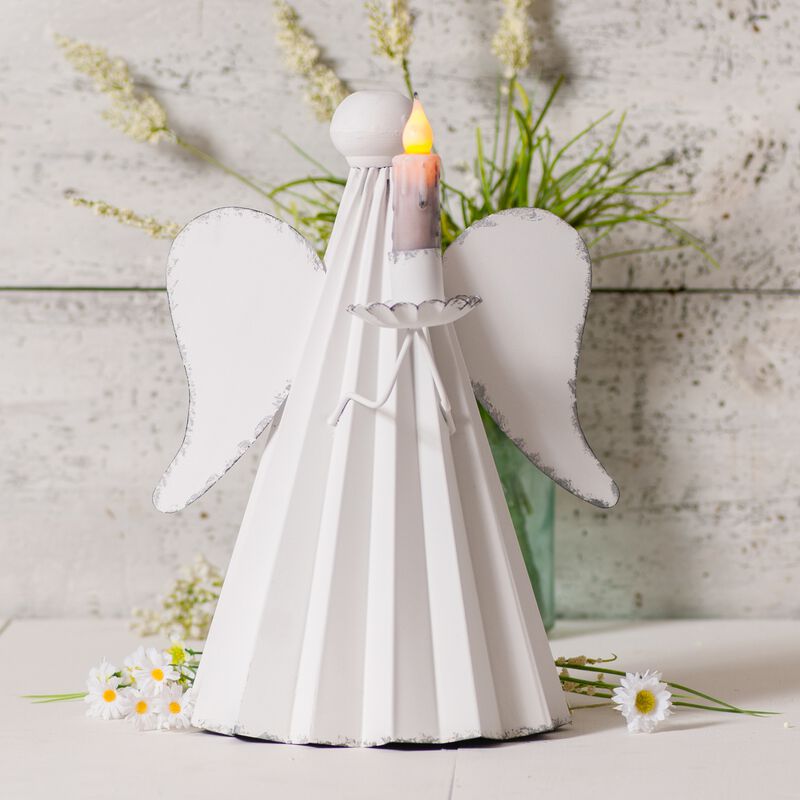 Rustic White Metal Angel Candle Holder 135 Inch Freestanding Taper Decor image number 2