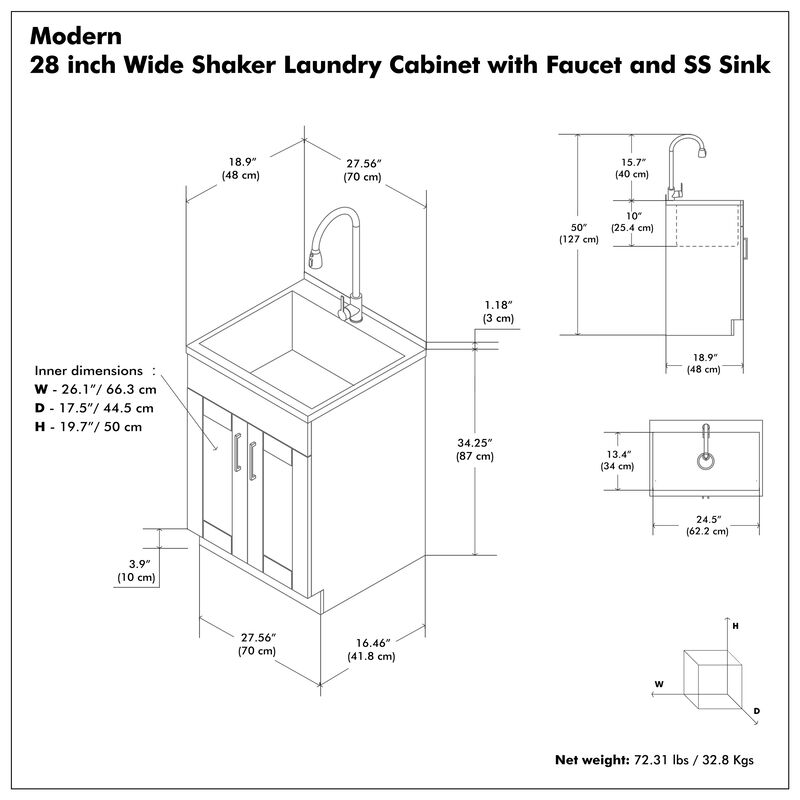 Modern Wide Shaker All-In-One 28-inch Laundry Utility Sink and Cabinet