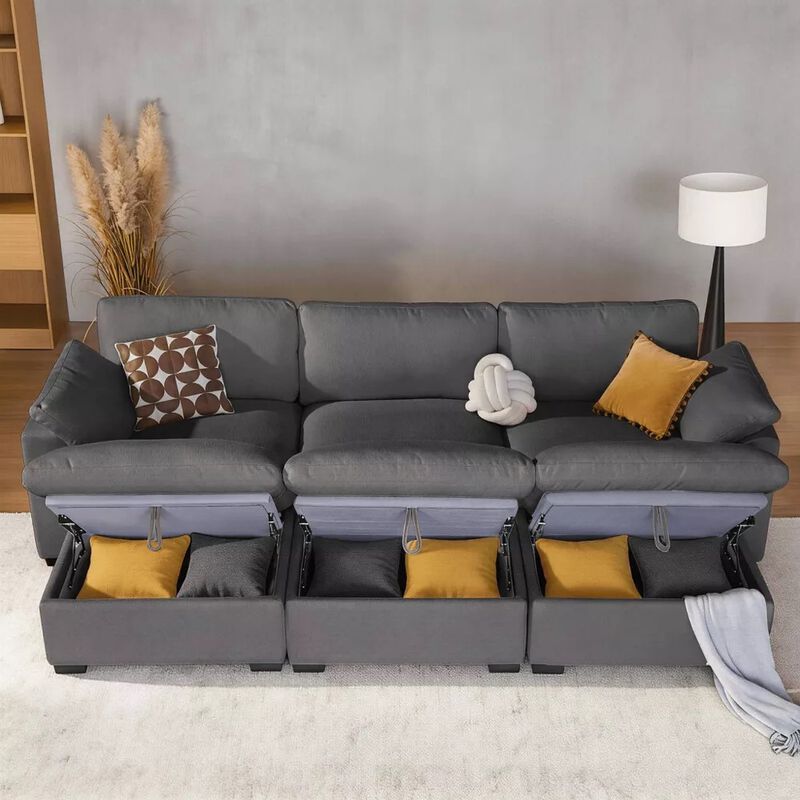120" Modular Sectional Sleeper Sofa, 6-Seat Couch Bed with Storage Ottoman Deep Seat for Living Room image number 2