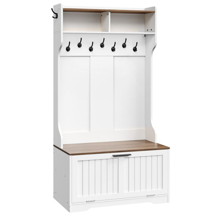 Entryway Hall Tree with Bench and Coat Rack Storage Organizer