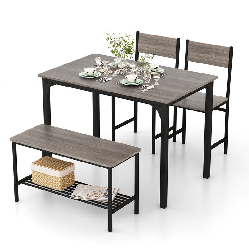 4 Pieces Rustic Dining Table Set with 2 Chairs and Bench