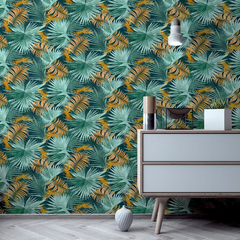 Esau Teal Jungle Palms Wallpaper image number 1