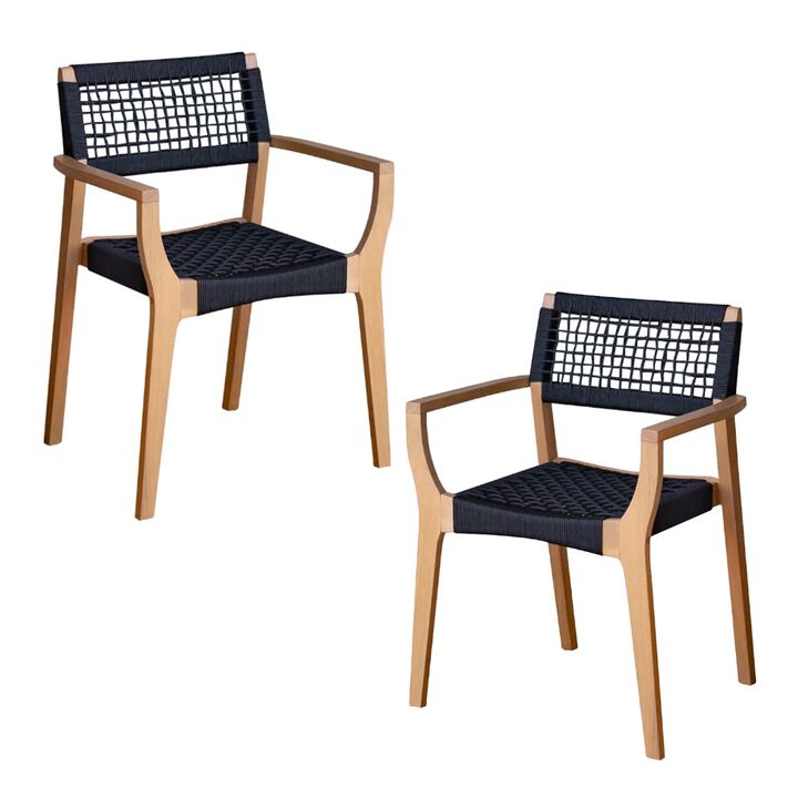 F. Corriveau International - Set of 2 Maui Outdoor Dining Chairs, Acacia Wood Frame