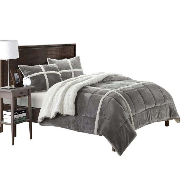 Chic Home Camille Mink Chloe Sherpa Lined 2 Pieces Comforter Set - Twin X-Long 66x90, Silver