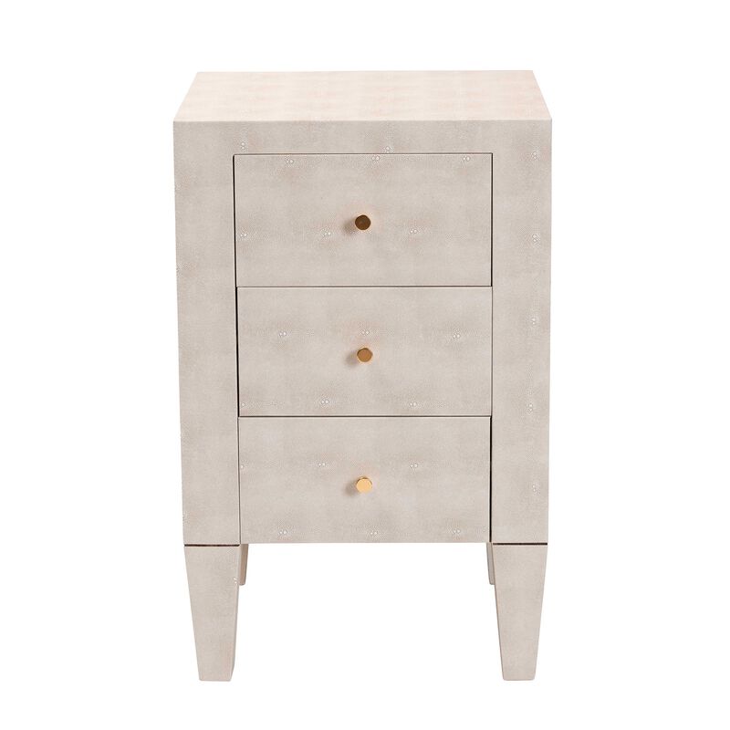 Baxton Studio Leyna Modern Beige Faux Shagreen 3 Drawer End Table