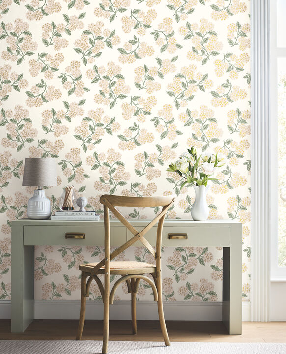Hydrangea Beige & Pink Wallpaper