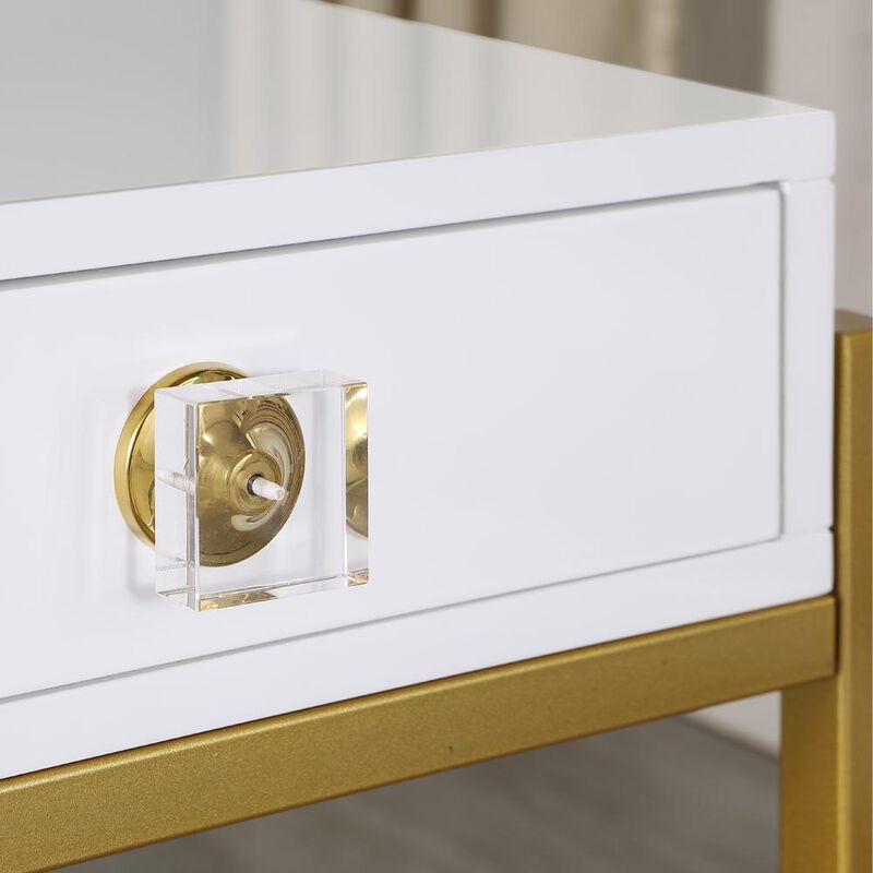 Best Master Furniture Tamila White Lacquered Computer Desk with Gold Frame