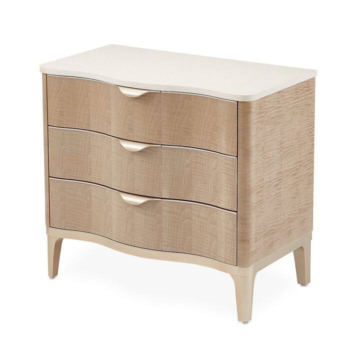 Blush Nightstand with Marble Top and Modern Design for Bedroom Storage