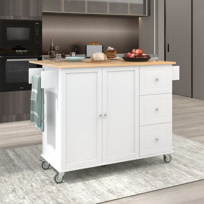 ELEMENT ACE Rolling Mobile Kitchen Island with Drop Leaf Breakfast Bar, Storage Cabinet, and Solid Wood Top image number 1