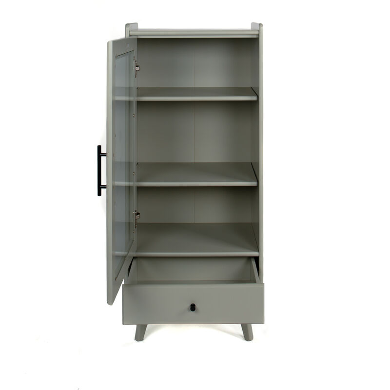 Modern Bathroom Storage Cabinet & Floor Standing cabinet with Glass Door with Double Adjustable Shelves and One Drawer, Extra Storage Space on Top, Gray(19.75"x13.75"x46")