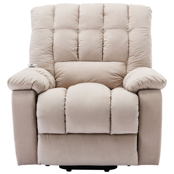 Massage Recliner Chair Electric Power Lift Recliner Chairs with Heat, Vibration, Side Pocket for Living Room Bedroom, Beige